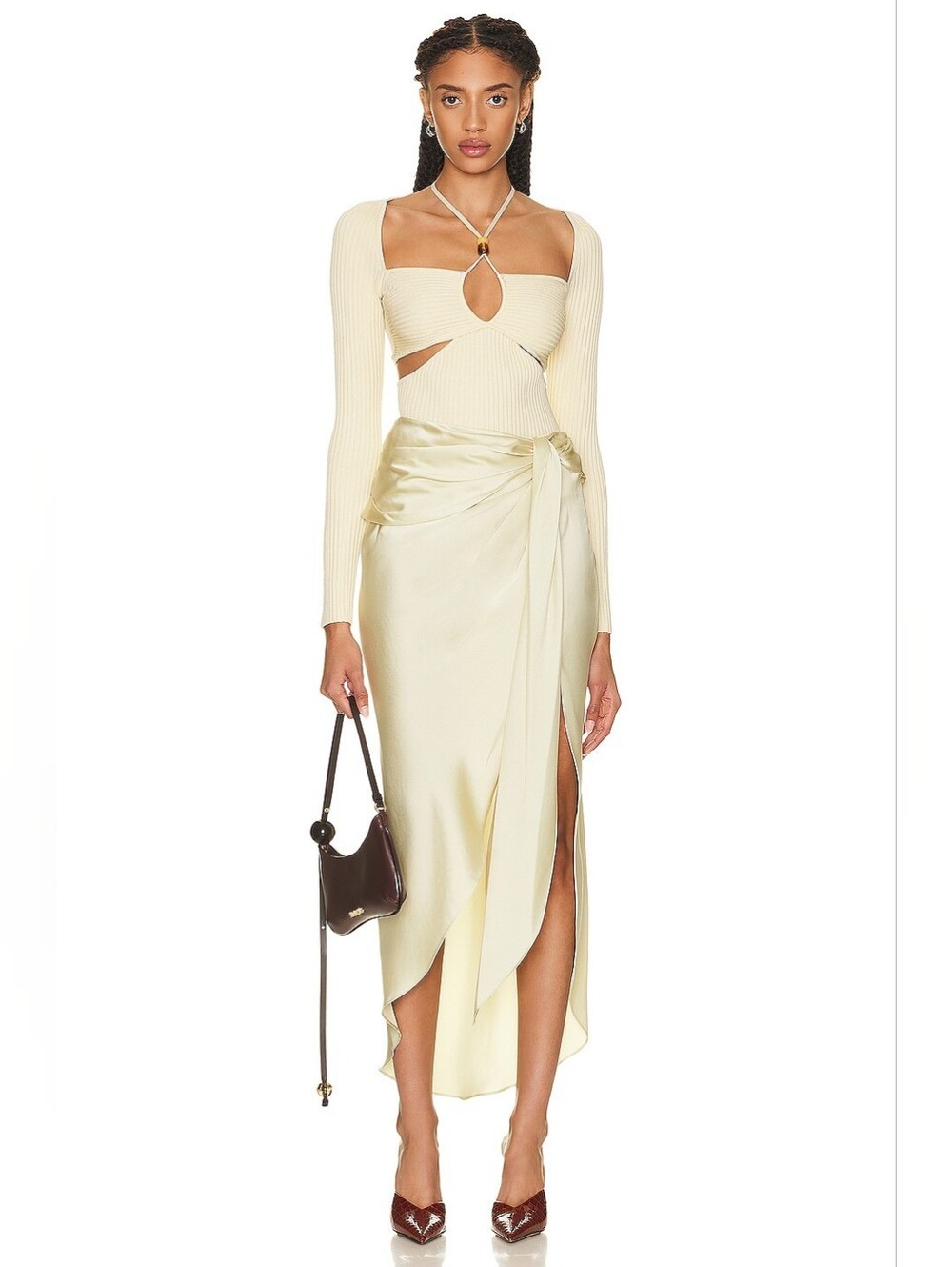 Simkhai Elisabetta Classic Draped Tie-Waist Midi Skirt in Yellow, Size 4 - Picture 8 of 17